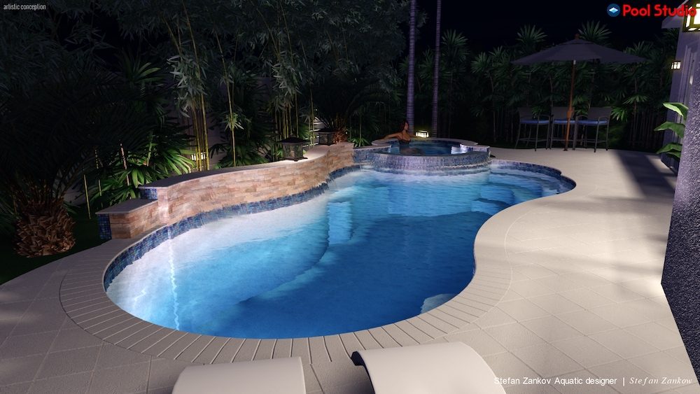 3D pool design rendering by Dream Pools FL showing a custom pool before construction