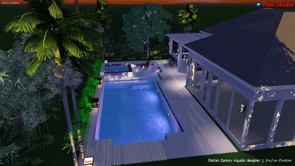 3D pool design rendering by Dream Pools FL showing a custom pool before construction