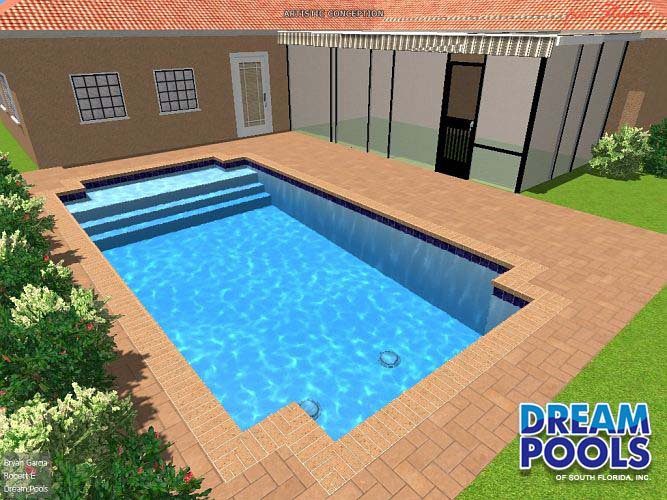 3D pool design rendering by Dream Pools FL showing a custom pool before construction