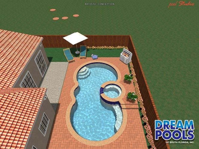 3D pool design rendering by Dream Pools FL showing a custom pool before construction