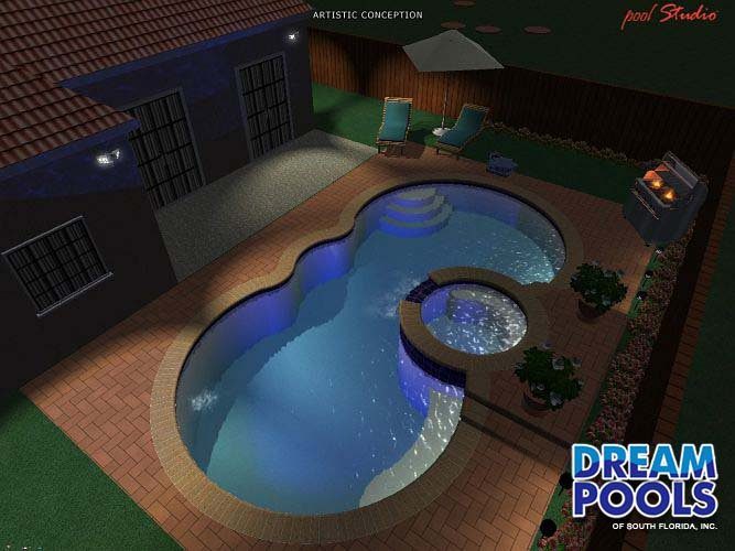 3D pool design rendering by Dream Pools FL showing a custom pool before construction