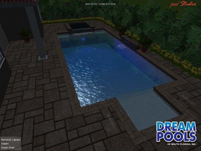 3D pool design rendering by Dream Pools FL showing a custom pool before construction
