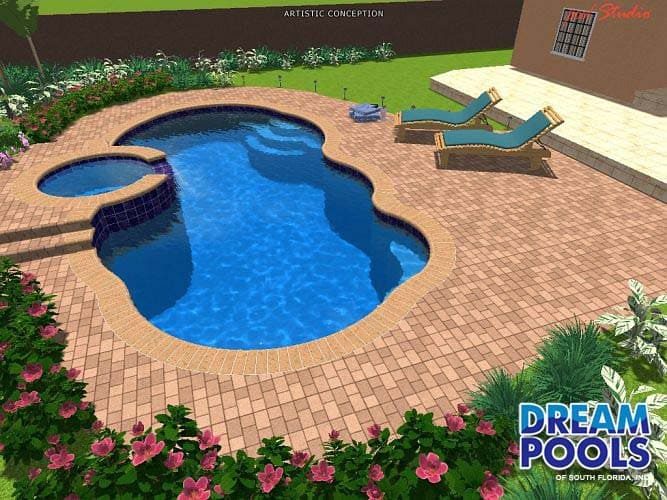 3D pool design rendering by Dream Pools FL showing a custom pool before construction