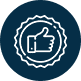 A white thumbs-up icon is centered within a circular, scalloped-edged badge on a dark blue background, symbolizing excellence in pool construction in Miami-Dade County, FL.
