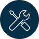Icon of a wrench and screwdriver crossed on a dark blue background, symbolizing tools or settings, perfect for projects like backyard renovations in Miami-Dade County, FL.