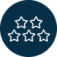 Five outlined white stars arranged in a row on a dark blue background evoke the excellence of backyard renovations Miami-Dade County FL, offering inspiration for your outdoor projects.