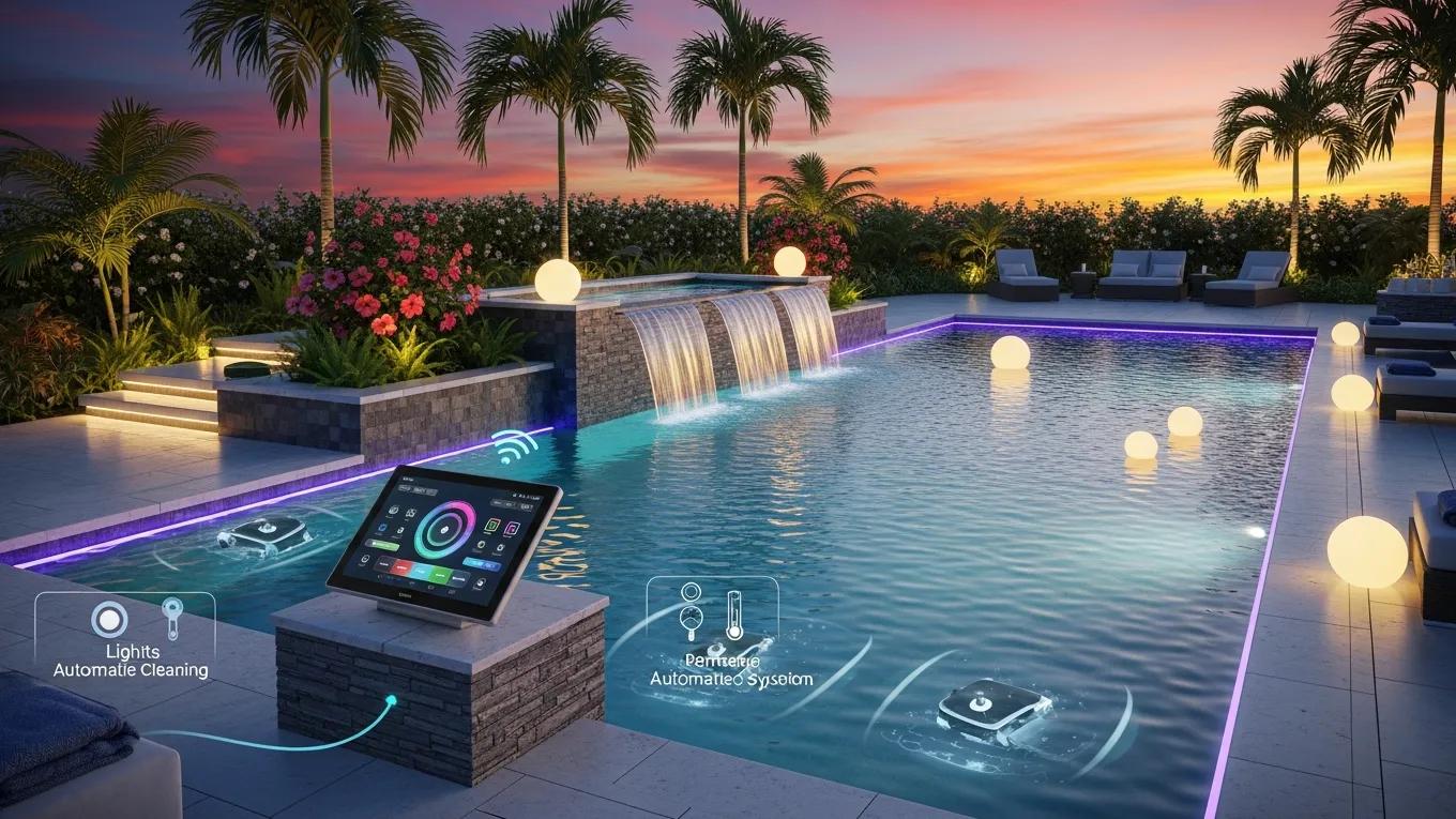 Modern pool with smart technology features and resort-style design